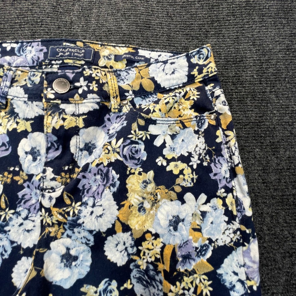 Charter Bristol Capri Pants Women 6P Blue Floral Cropped Cotton Resort Stretch